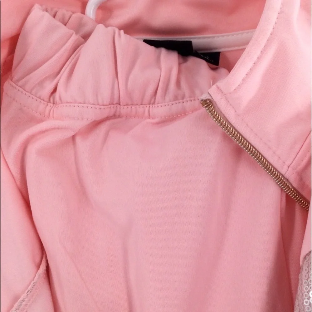 #021 Body Glove Girl's Pink Sequin Stripe Tricot Jogging Set
